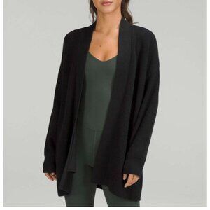 Lululemon Merino Wool-Blend Wrap Sweater Black 8 Ribbed Long Cardigan EUC